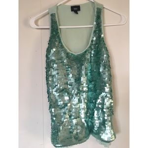 Turquoise sequin statement top